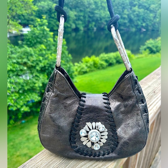 Emanuel Ungaro- Black and Brown Metallic Evening Bag with Rhinestone Details. - Picture 11 of 13